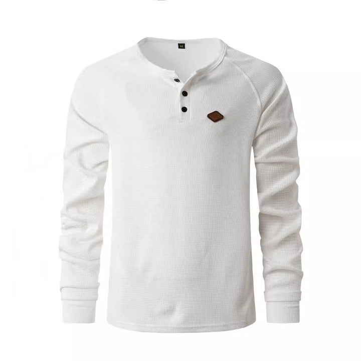 Men's Long Sleeve Henley Shirt with Textured Fabric and Fashionable Button Details Lisslune