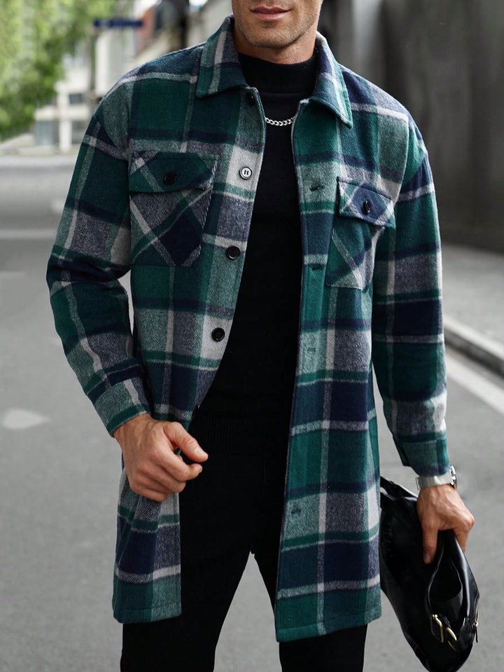 Men's flannel shirt jacket in checked design with practical pockets Lisslune