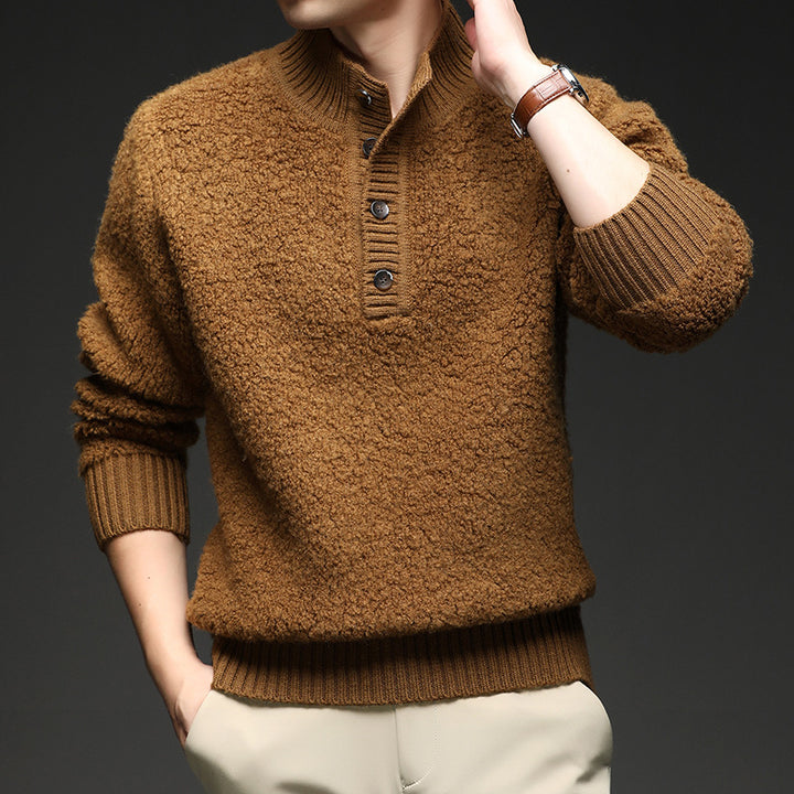 Men's sweater with textured surface and practical button closure Lisslune