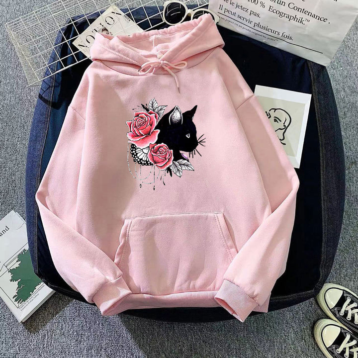 Women's hoodie with floral cat design Lisslune