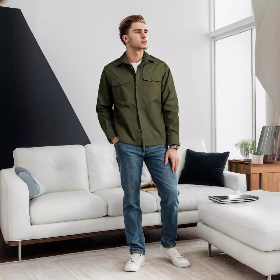 Men's Casual Utility Jacket with Practical Flap Pockets and Modern Cut Lisslune