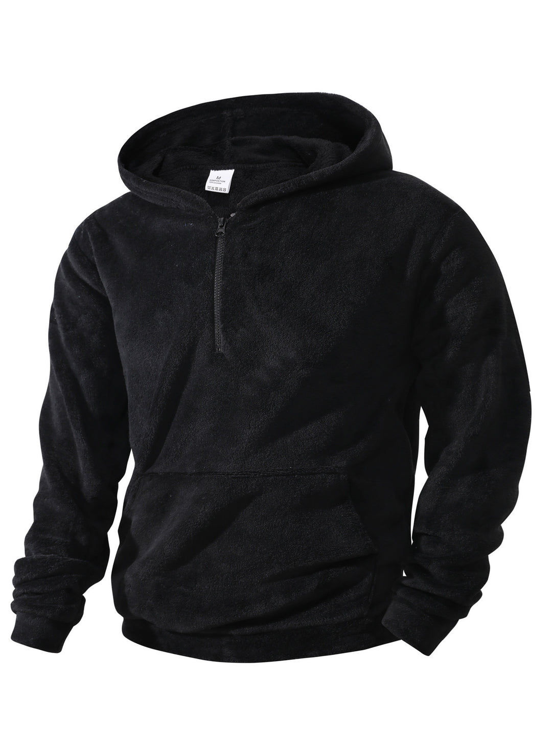 Men's fleece hoodie with innovative half-length zipper Lisslune