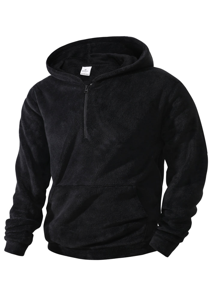 Men's fleece hoodie with innovative half-length zipper Lisslune