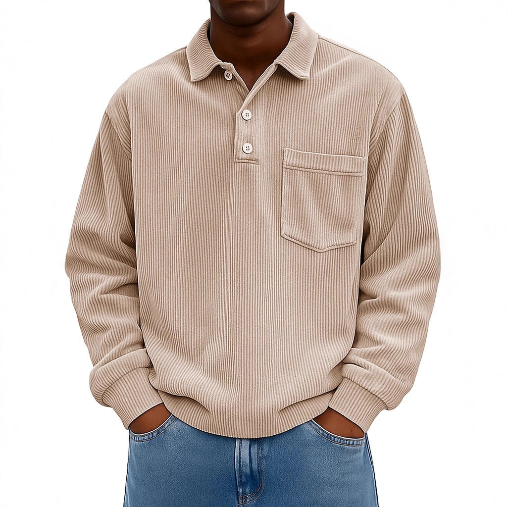 Men's Casual Polo Shirt with Textured Rib Design and Chest Pocket Lisslune