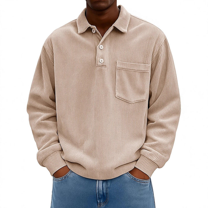 Men's Casual Polo Shirt with Textured Rib Design and Chest Pocket Lisslune