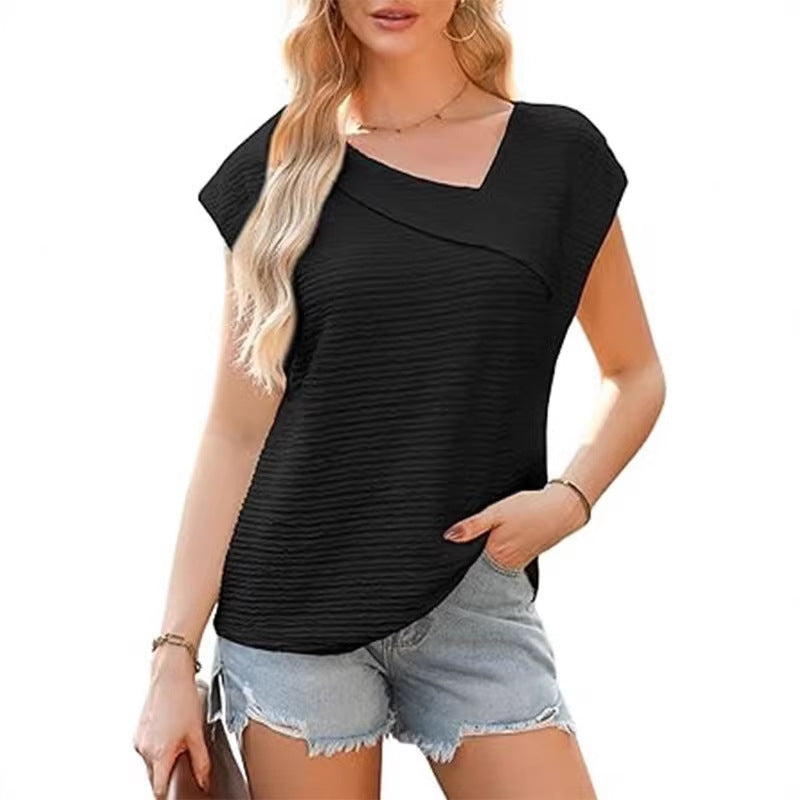 Damen elegantes Oberteil mit asymmetrischem Schnitt und modischem Texturmuster Lisslune