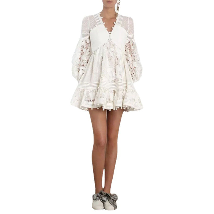 Women's playful floral dress with ruffle details and sheer puff sleeves Lisslune