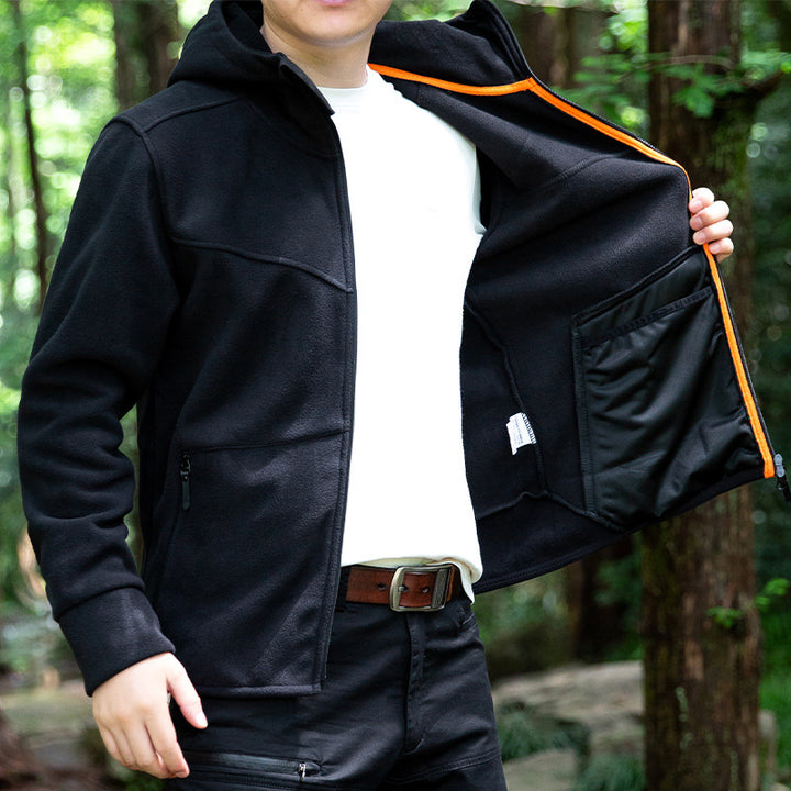 Men's Fleece Jacket with Practical Zipper and Hood Lisslune