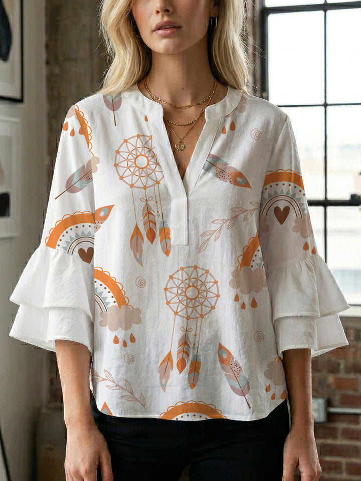 Women's blouse with voluminous wing sleeves and intense leaf pattern Lisslune