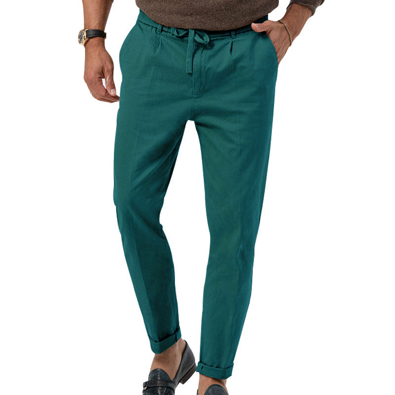 Men's Elegant Linen Pants with Elastic Waistband and Practical Pockets Lisslune