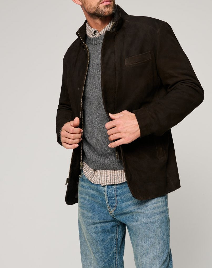 Men's suede jacket in classic cut with stand-up collar and practical pockets Lisslune