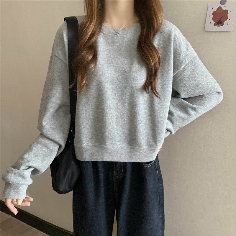 Women's casual cropped sweater made of soft cotton blend with stylish round neckline Lisslune
