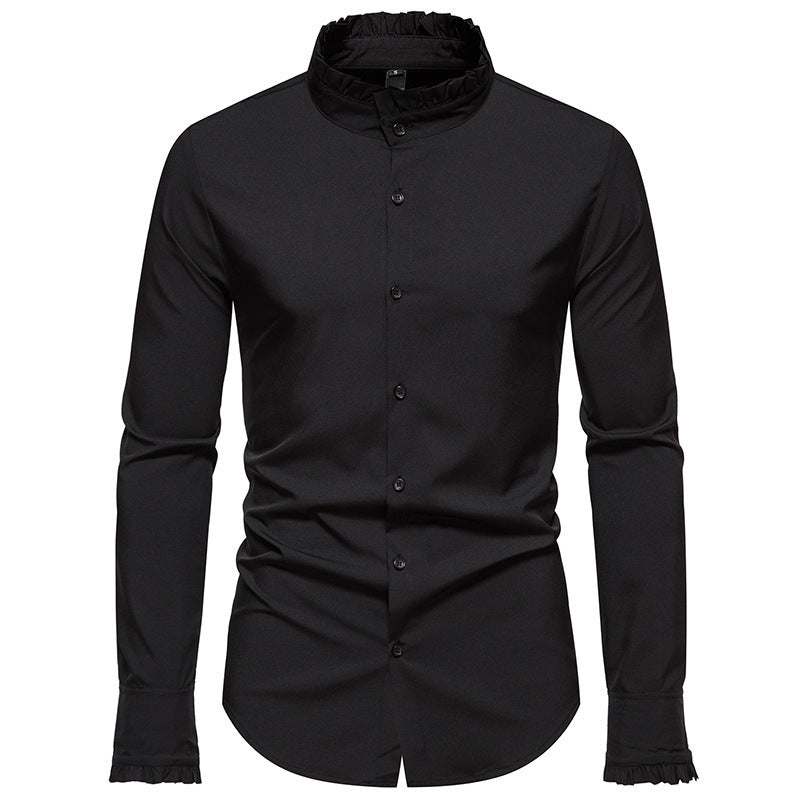 Men's Elegant Long Sleeve Shirt with Ruffle Details Lisslune