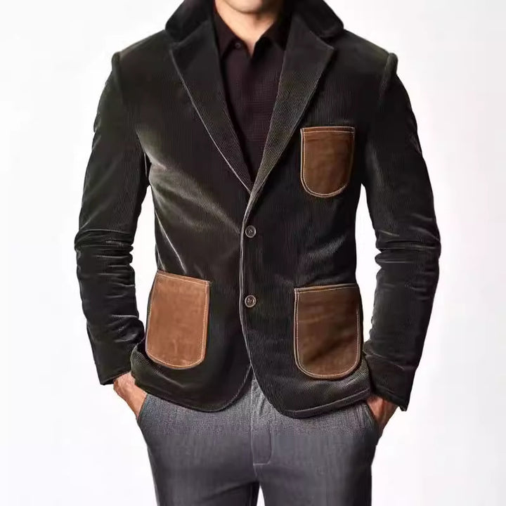 Men's velvet jacket with modern patchwork design and practical pockets Lisslune