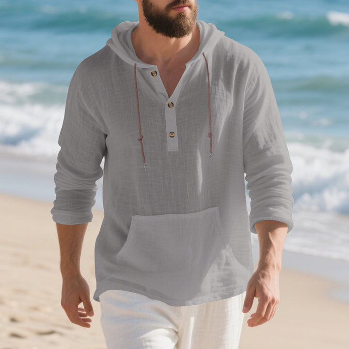 Men's casual hoodie with button placket and kangaroo pocket Lisslune