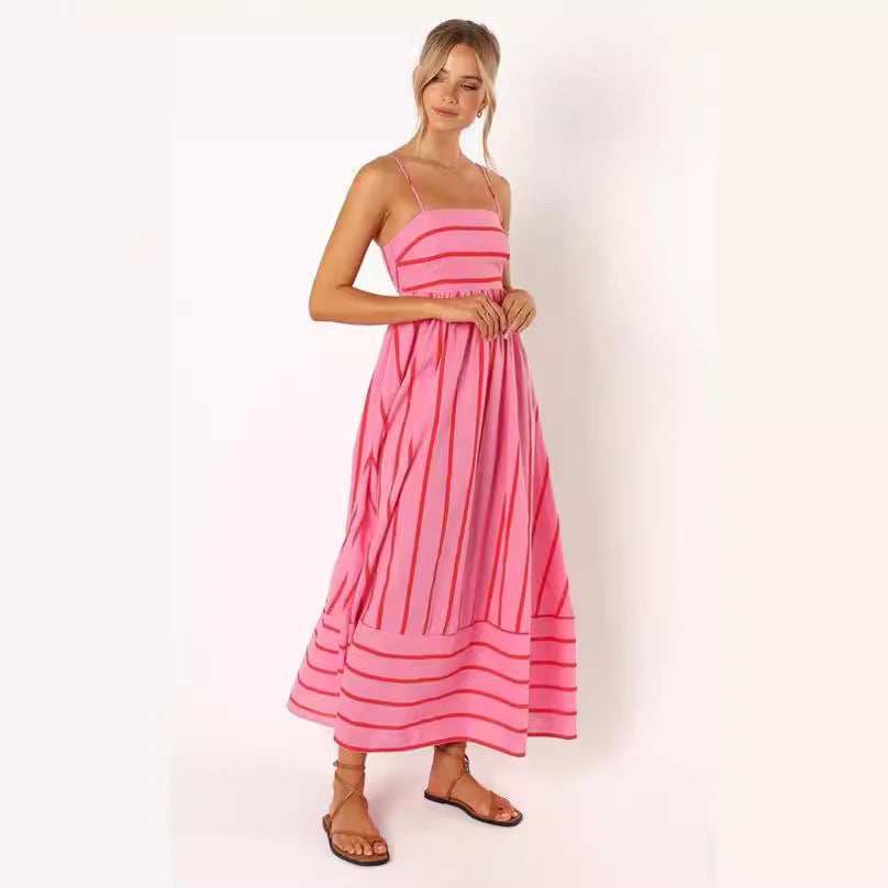 Women’s maxi dress with narrow spaghetti straps and elegant horizontal stripes Lune London
