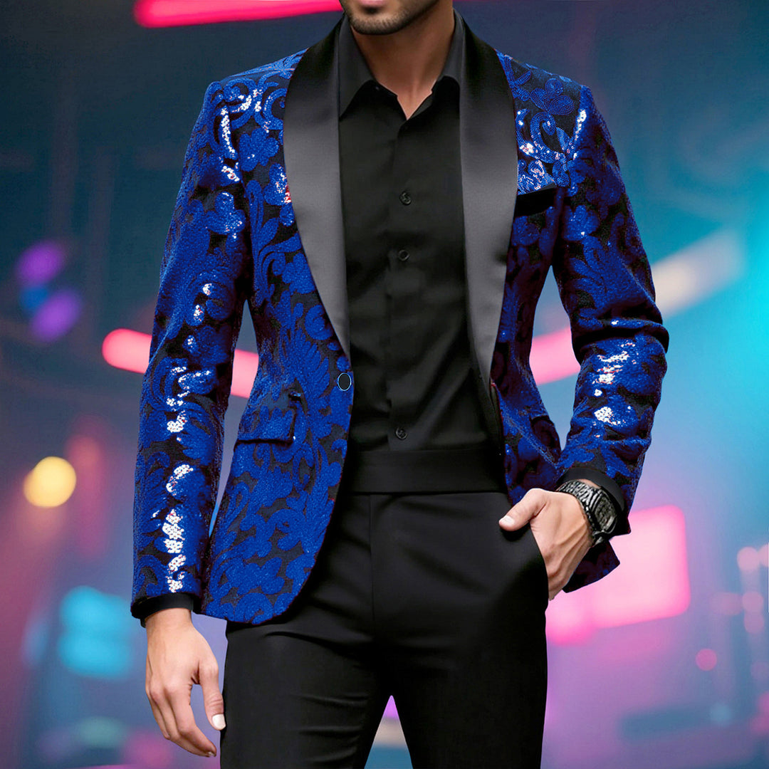Men Sparkling Sequin Blazer with Floral Design Lisslune