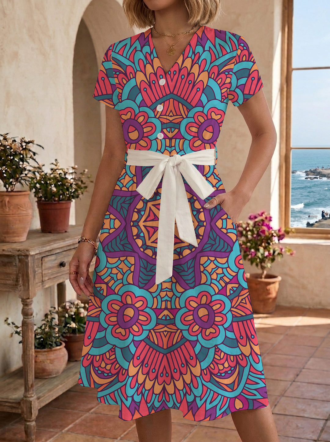 Women’s midi dress with floral design and comfortable fit Lisslune