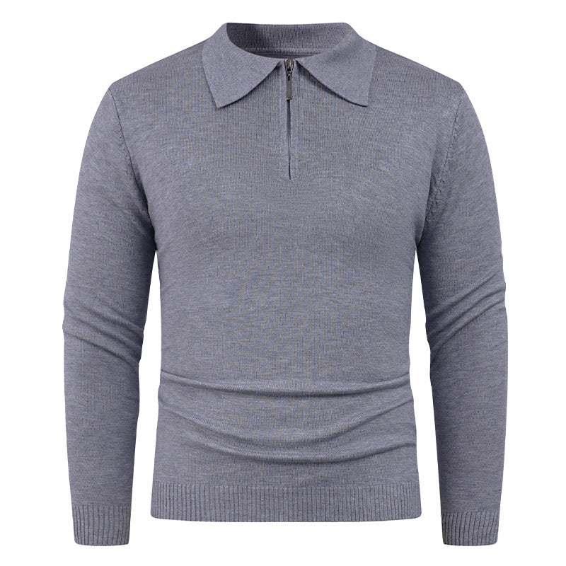 Men's knit sweater with half-open collar and fine ribbed texture Lisslune