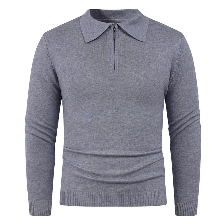 Men's knit sweater with half-open collar and fine ribbed texture Lisslune