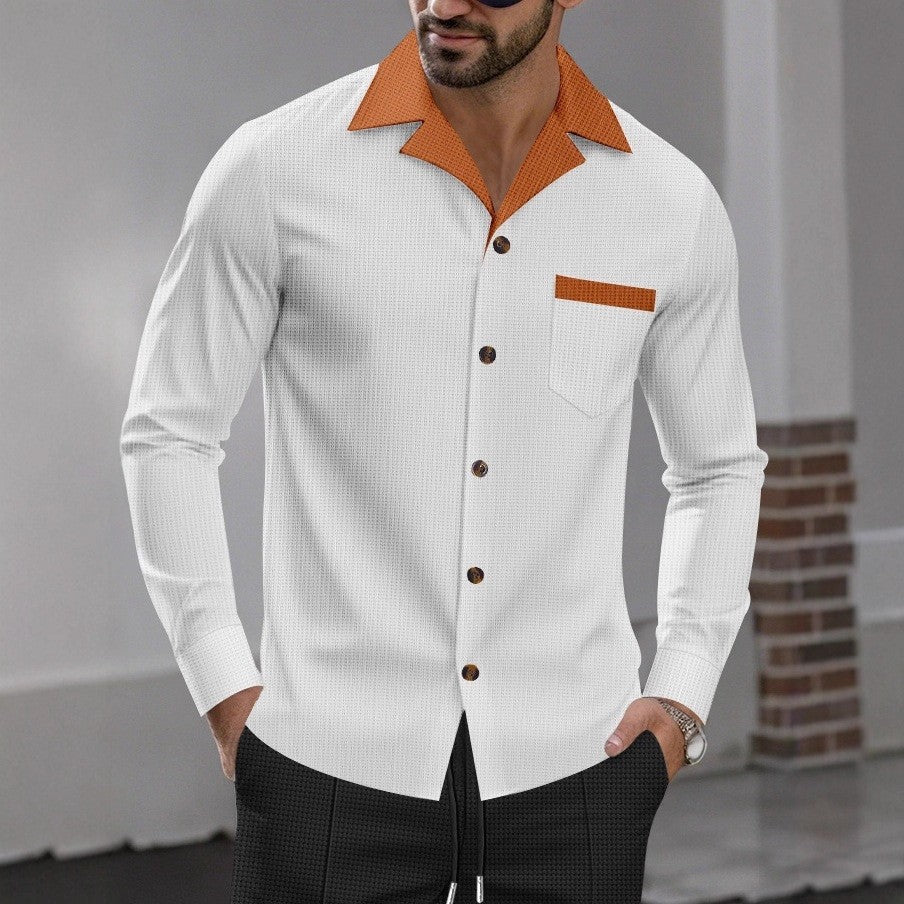 Men's stylish long-sleeve shirt with textured design and practical chest pocket Lisslune