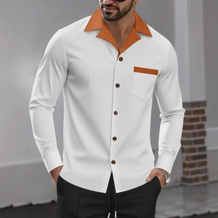 Men's stylish long-sleeve shirt with textured design and practical chest pocket Lisslune