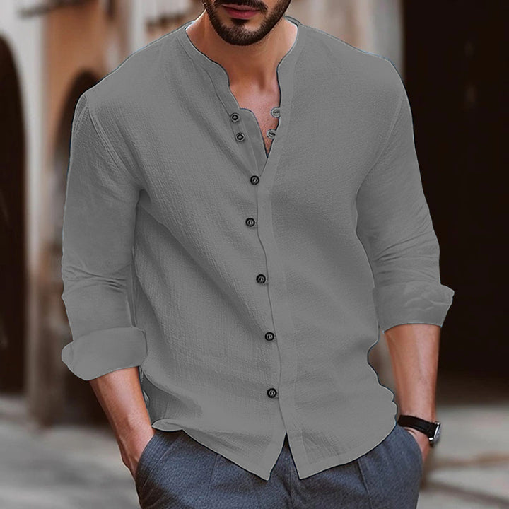 Men's Elegant Shirt with Button Placket and Textured Design Lisslune