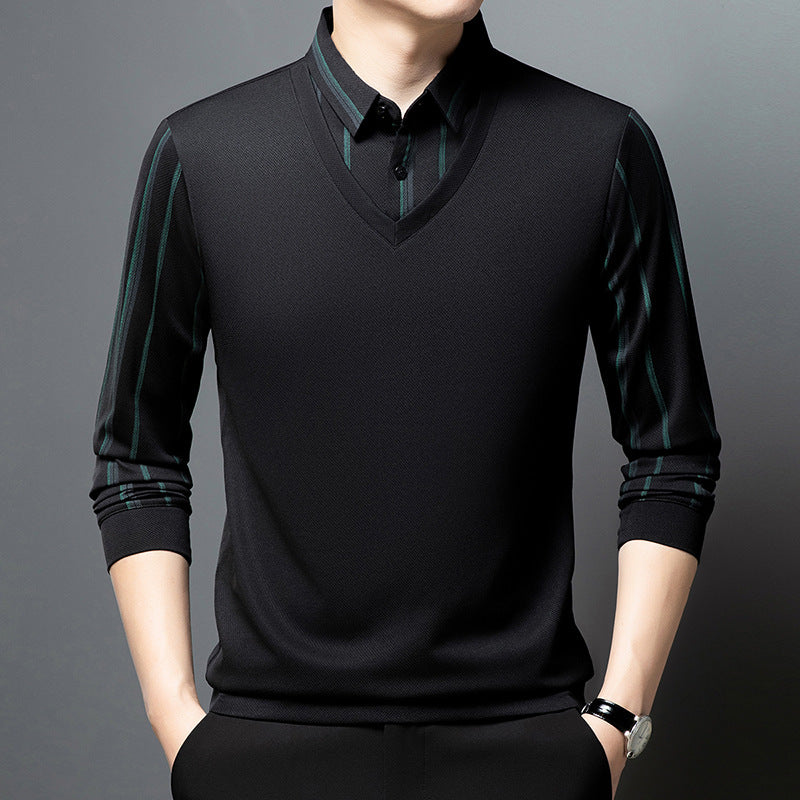 Men's V-neck sweater with striped sleeves Lisslune