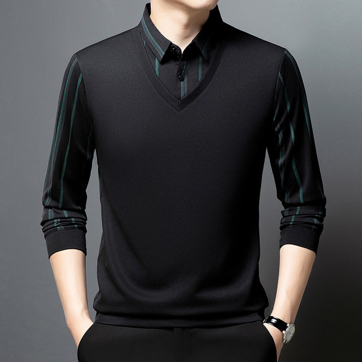 Men's V-neck sweater with striped sleeves Lisslune
