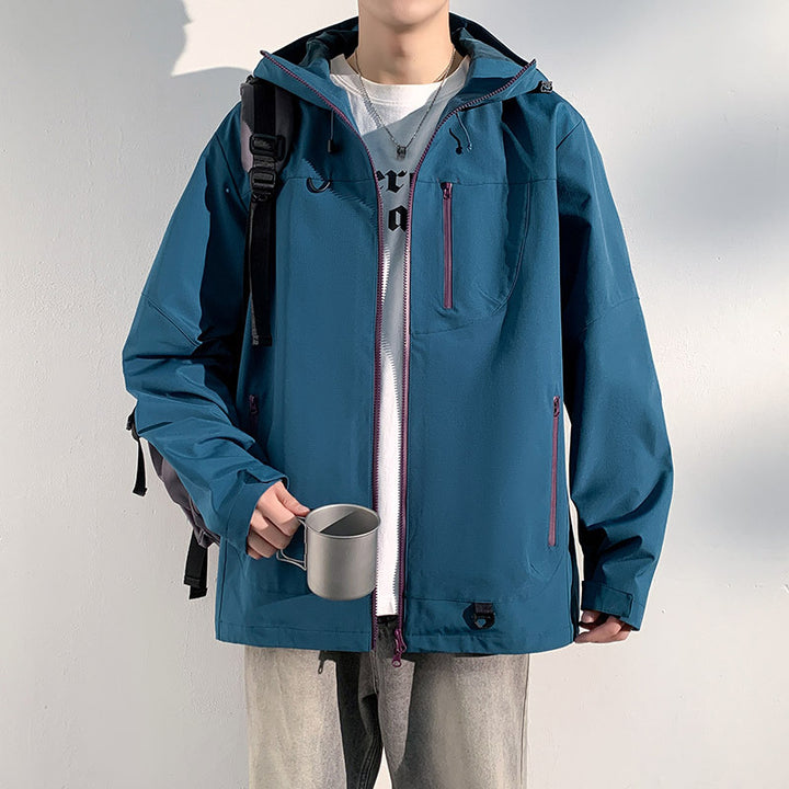 Men's Waterproof Outdoor Jacket with Adjustable Hood and Numerous Zippered Pockets Lisslune