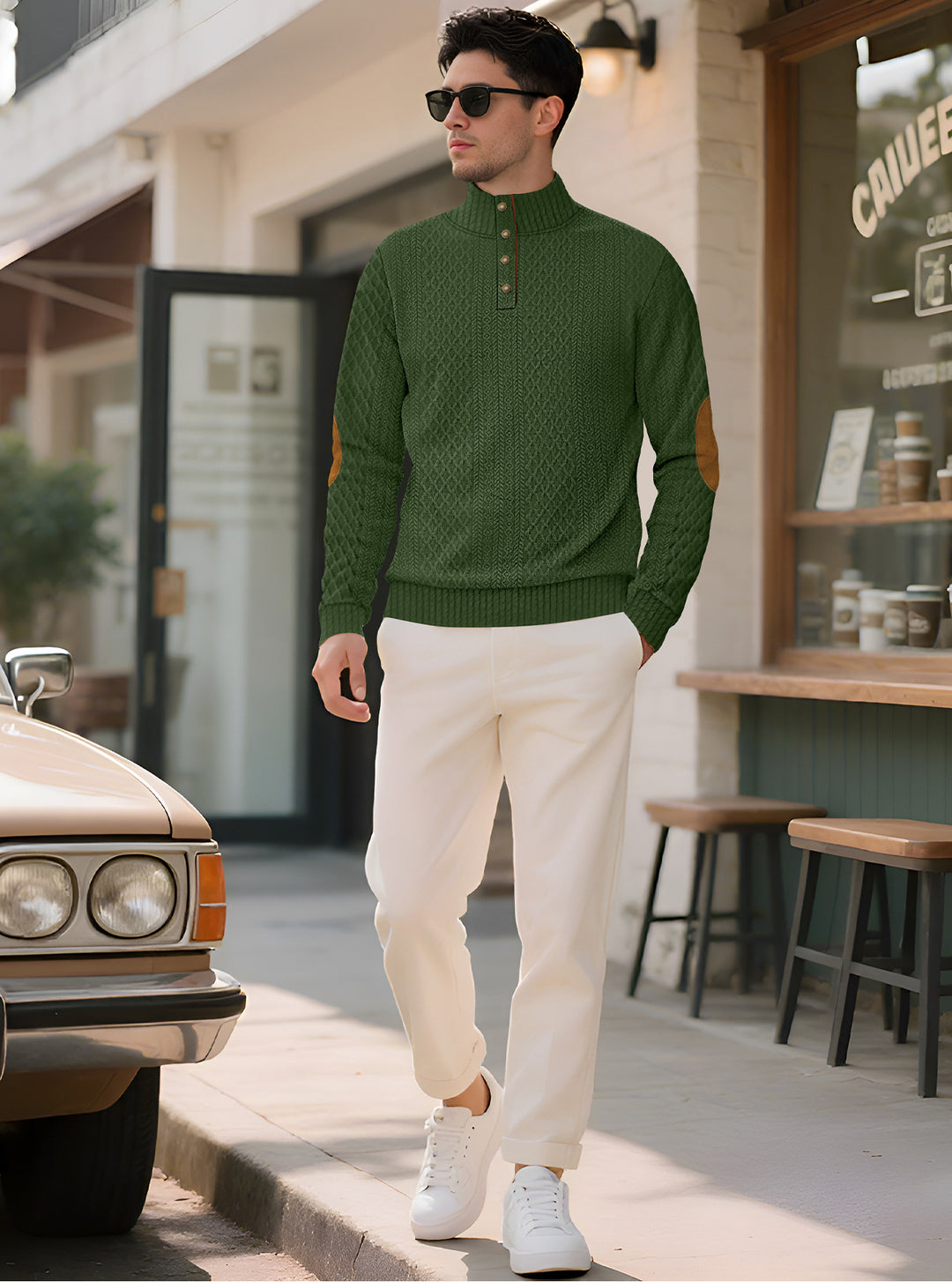 Men's knitted sweater with high collar and elegant button placket Lisslune