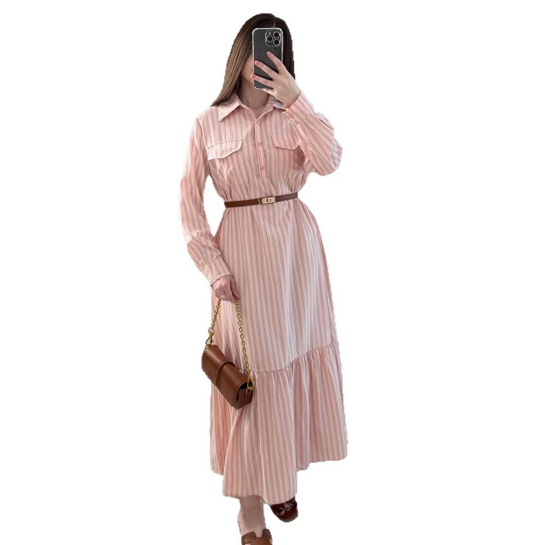 Women’s maxi dress with elegant shirt blouse style and sophisticated waist accentuation Lisslune
