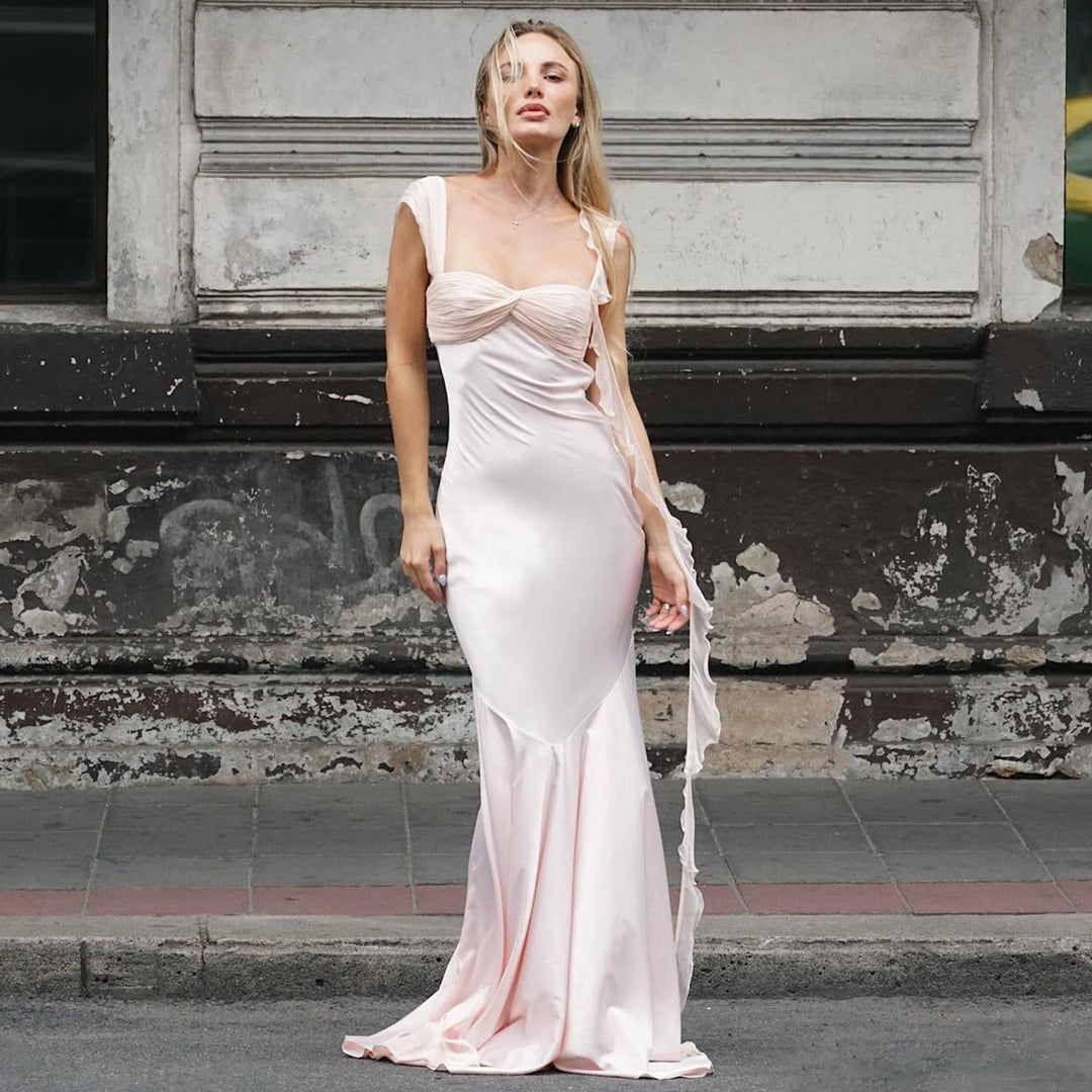 Women's evening dress with elegant gathering and shimmering satin finish Lisslune