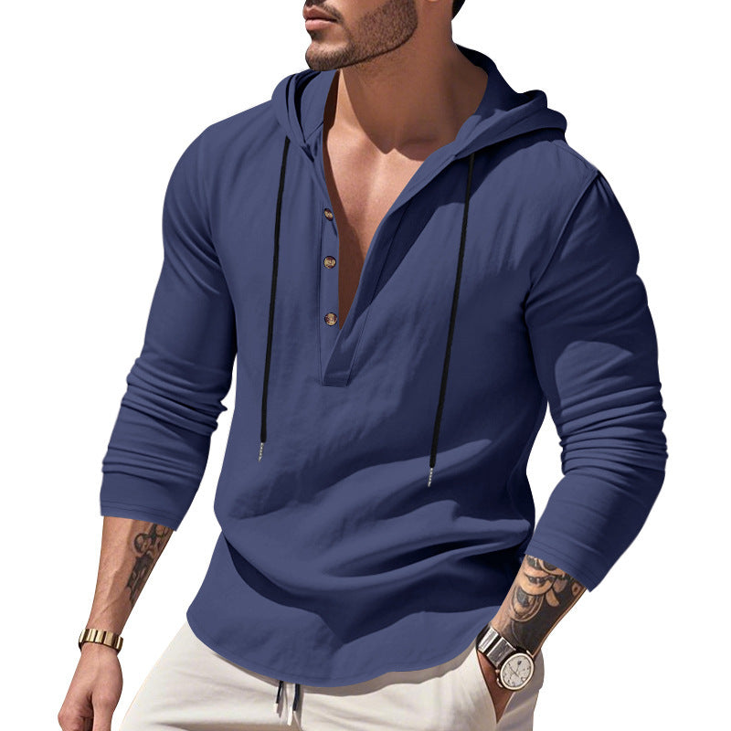 Men's casual hoodie shirt with modern button placket design Lisslune