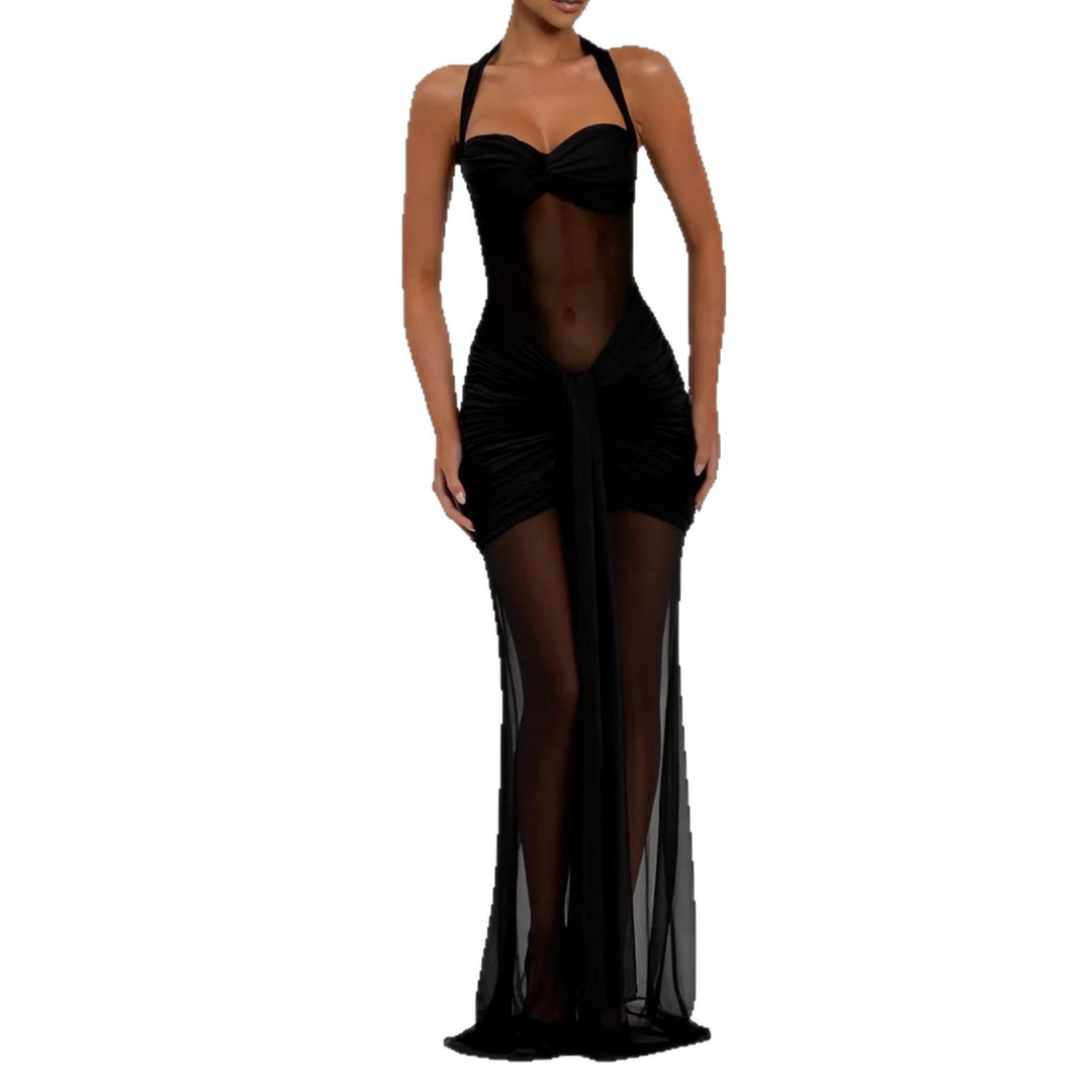 Damen elegantes Kleid im Bodycon-Stil mit raffiniertem Mesh-Einsatz Lisslune