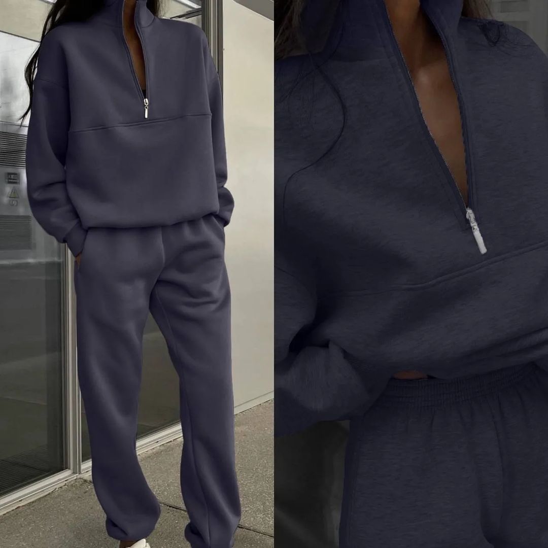 Women's sweatshirt and jogging pants set with modern stand-up collar Lisslune