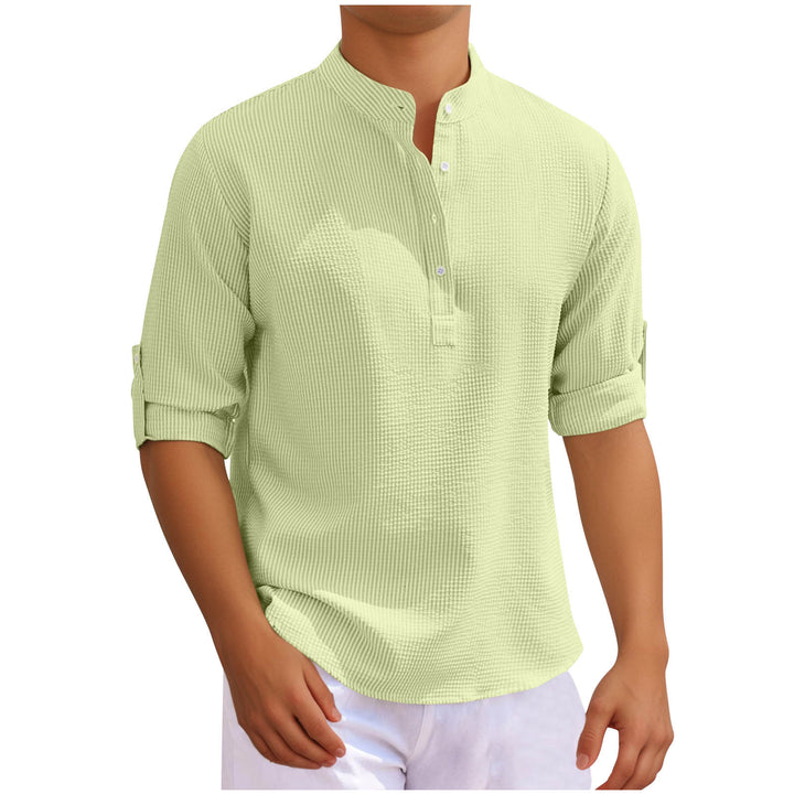 Men's casual long sleeve shirt with button placket and rollable sleeves Lisslune
