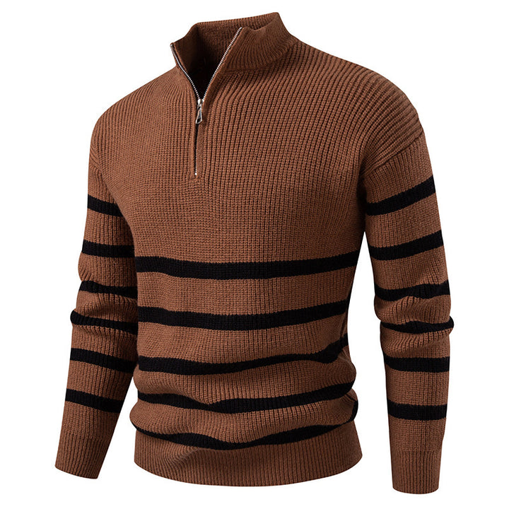 Men's knitted sweater with modern half-zip and striped design Lisslune