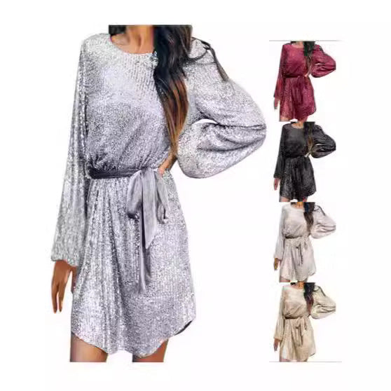 Women's glamorous sequin mini dress with a fitted cut and shimmering effect Lisslune