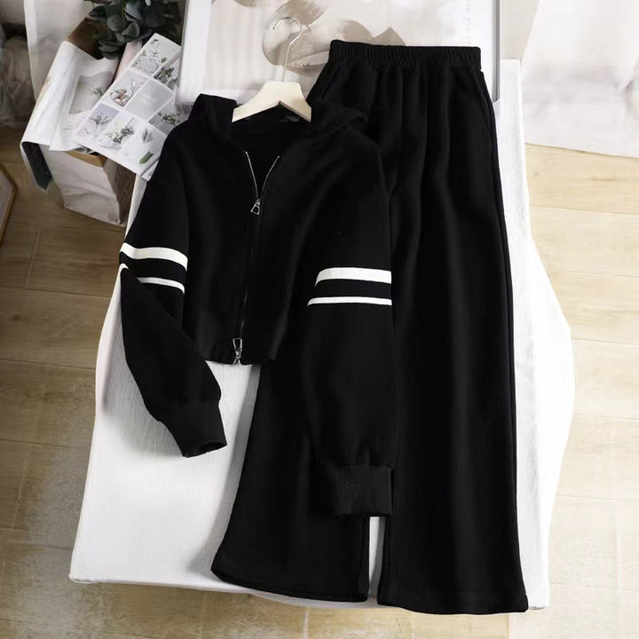 Women’s leisure hoodie and wide-cut jogging pants combination with practical zipper Lisslune