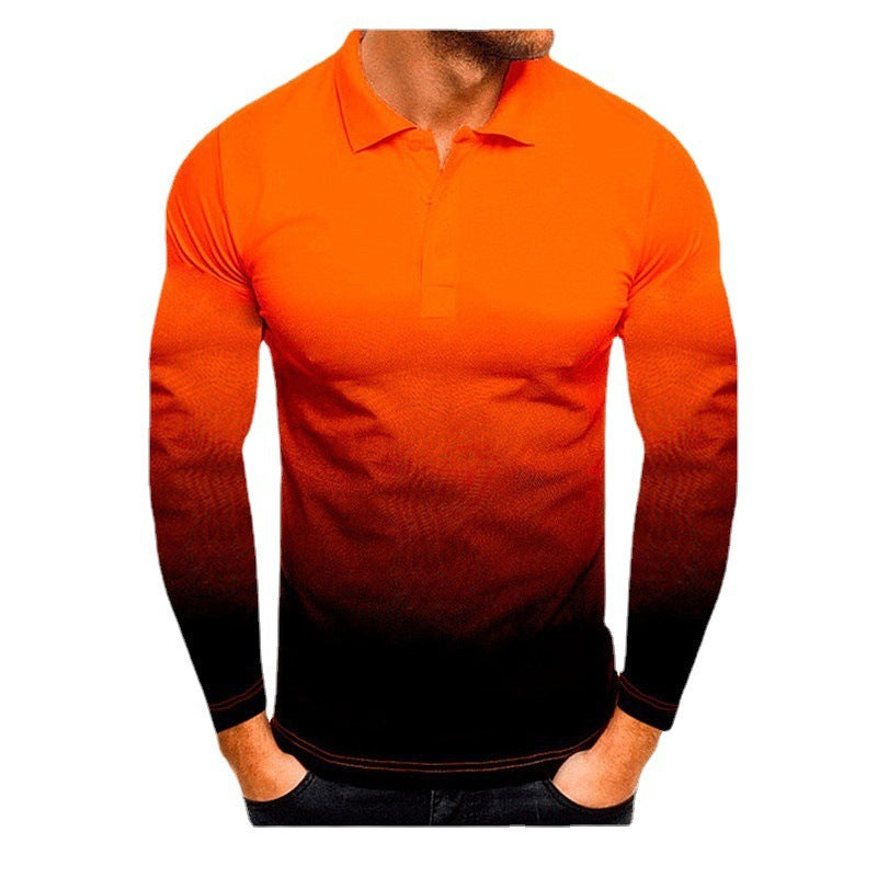 Men's Long Sleeve Polo Shirt with Modern Gradient and Performance Material Lisslune