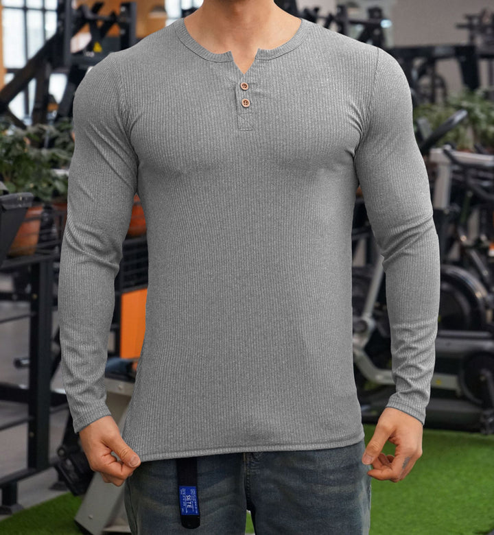 Men's long sleeve shirt with textured design and button placket Lisslune