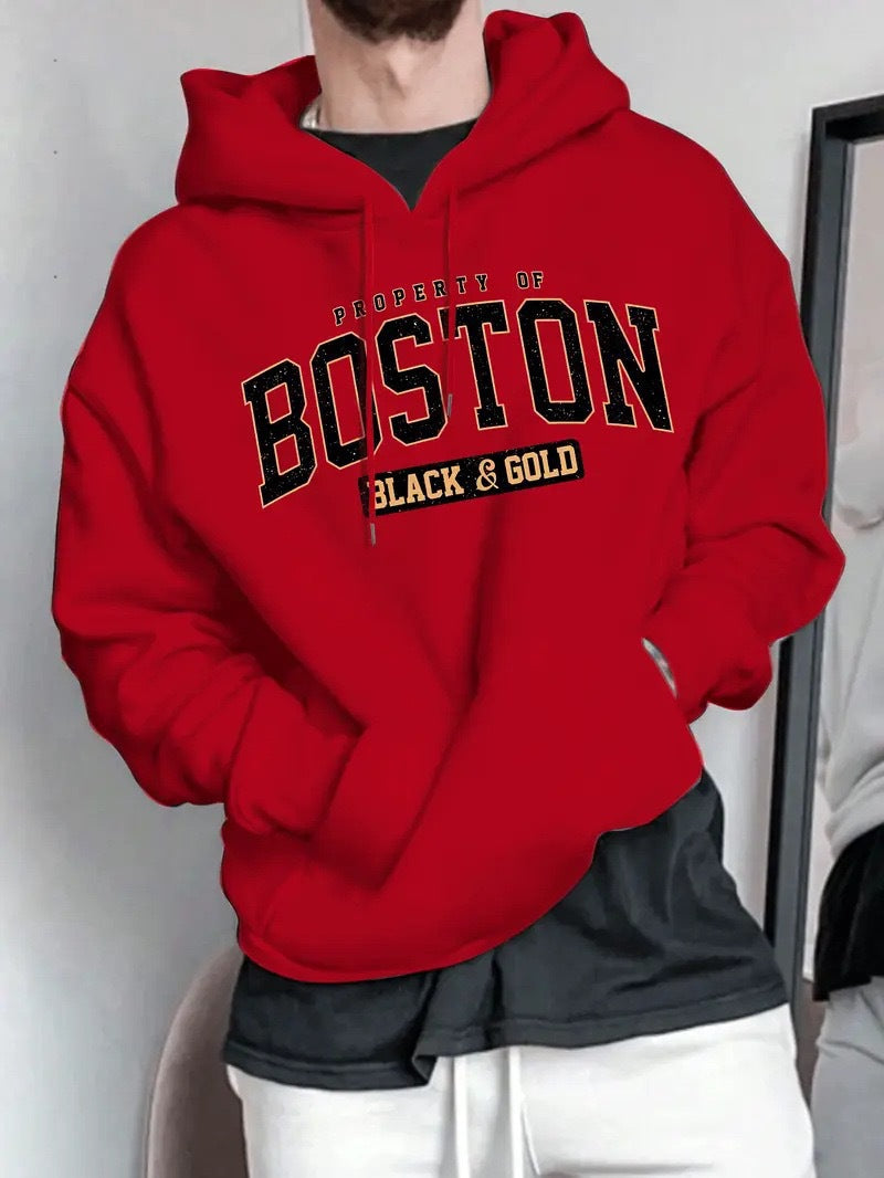 Men's hoodie with striking Boston print and soft interior Lisslune