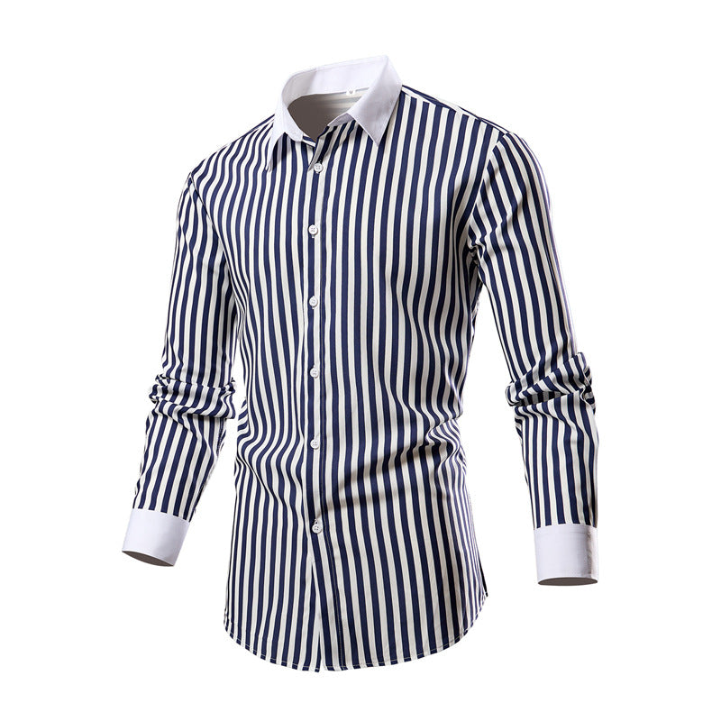 Men's long-sleeve shirt with a stylish striped pattern Lisslune