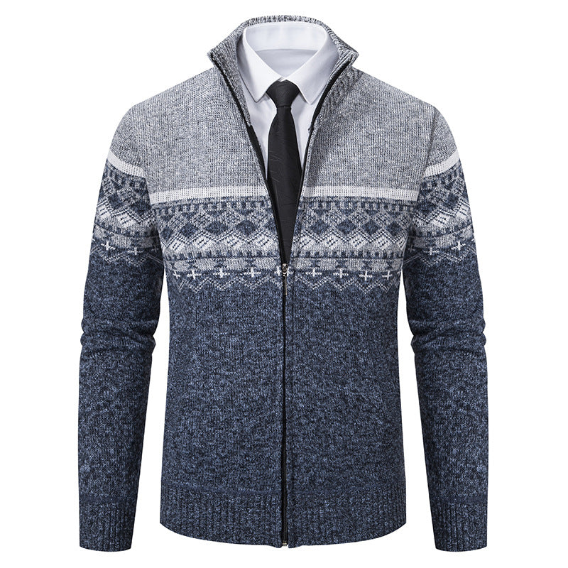 Men's cardigan with standing collar and Norwegian pattern Lisslune