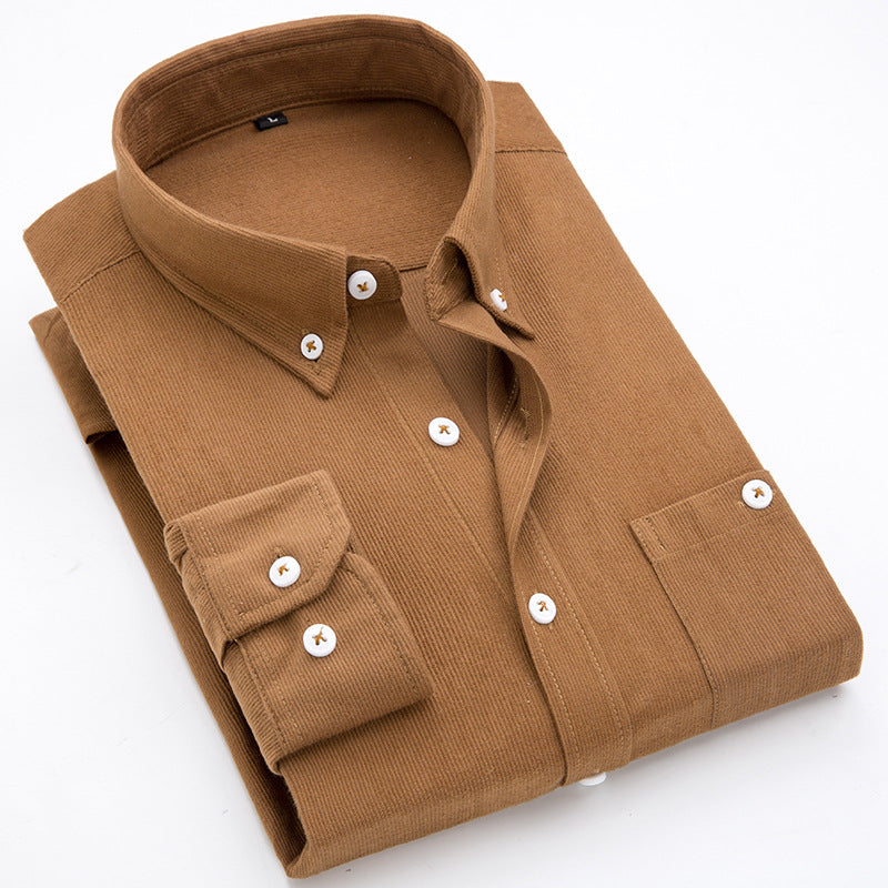 Men's cord shirts with button-down collar and patch chest pocket Lisslune
