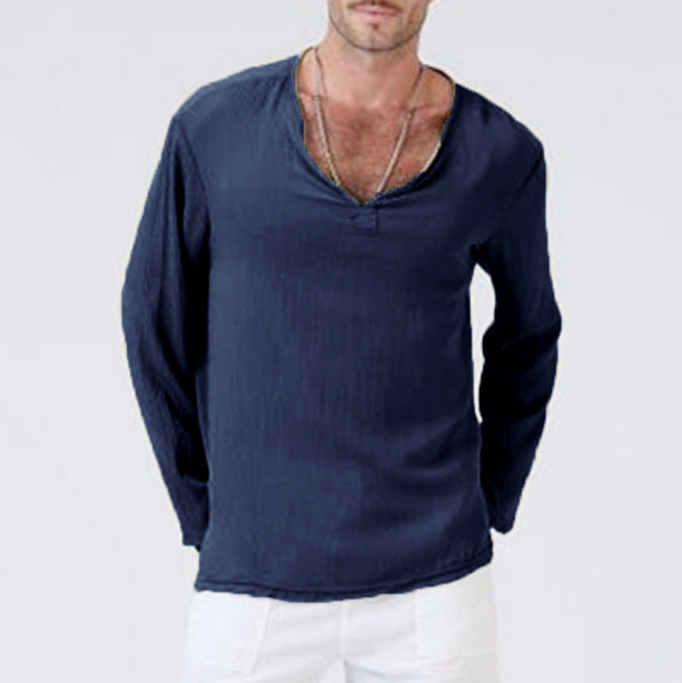 Men's long sleeve shirt with V-neck and casual fit Lisslune