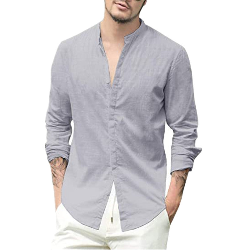 Men's Long Sleeve Shirt with Modern Stand-up Collar and Elegant Button Details Lisslune