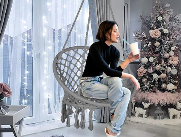 Rynx | small bedroom ideas INS Nordic Style Net Red hanging baskets Outdoor cotton rope hanging chair balcony cradle chair Indoor B &amp; B tassel swing