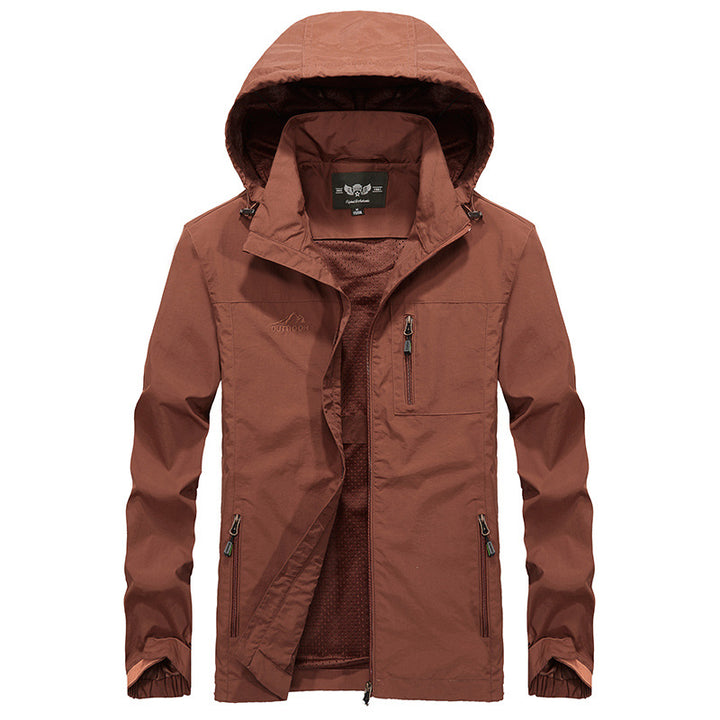 Men's Waterproof Outdoor Jacket with Adjustable Hood Collar and Fleece Lining Lisslune
